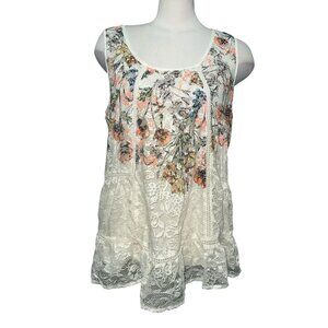 New Directions Womens Floral Embroidered Lace Sleeveless Top Ivory Multicolor Si